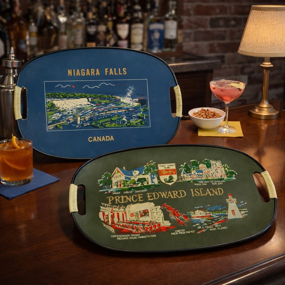 Pair of MCM Vintage Canadiana Bar Serving Trays